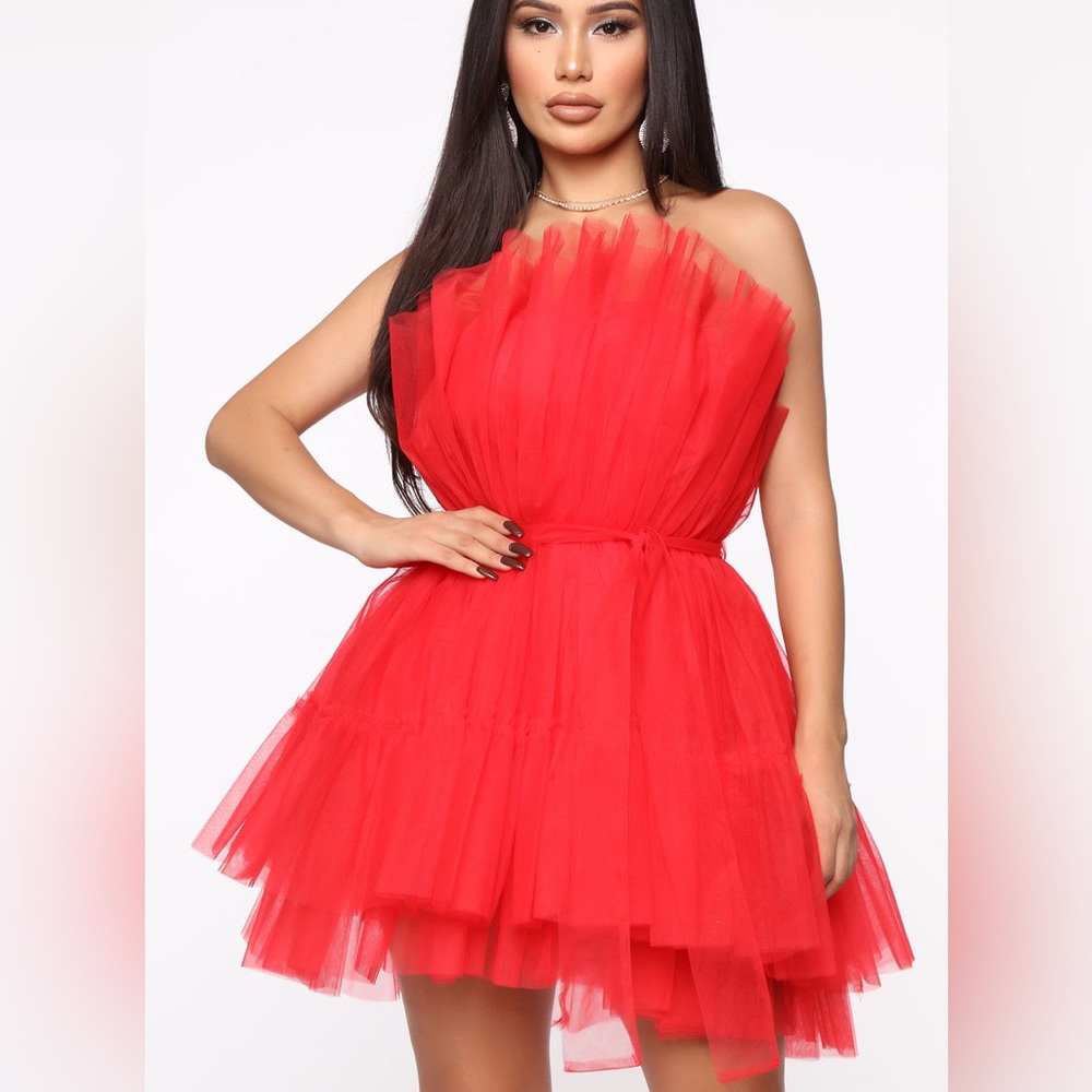 Red tulle mini dress - Picture 4 of 5